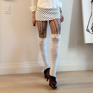 White lace knit thigh high